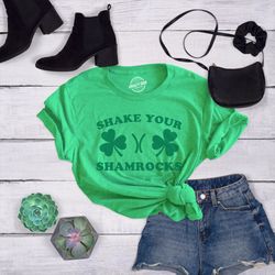 shake your shamrocks, st patrick day shirt, boobies shirts, ireland tee woman, funny shirts women, shamrock shirts, funn