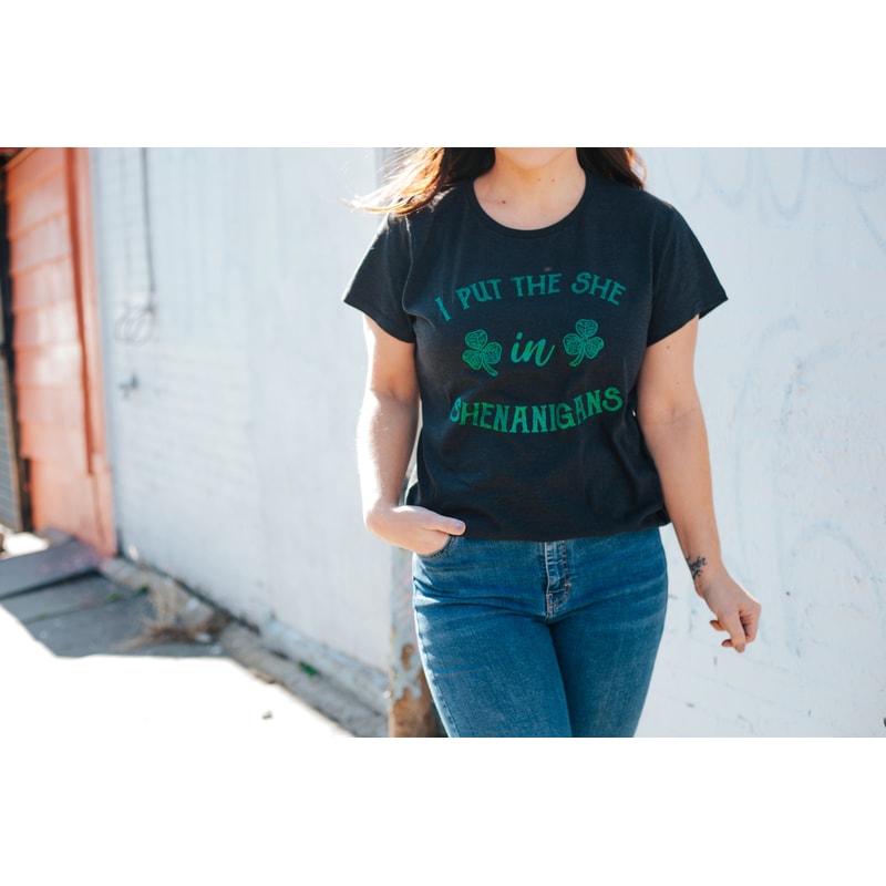 She In SHENANIGANS, St Patrick Day Shirt, Luck Of The Irish Green Clover Shirt Woman, Ireland Tee Woman, Funny Shirts Women.jpg