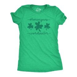 shenanigans coordinator, st patrick day shirt, luck of the irish green clover shirt woman, ireland tee woman, funny shir