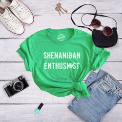 shenanigans enthusiast clover, st patrick day shirt, luck of the irish green clover shirt woman, ireland tee woman, funn