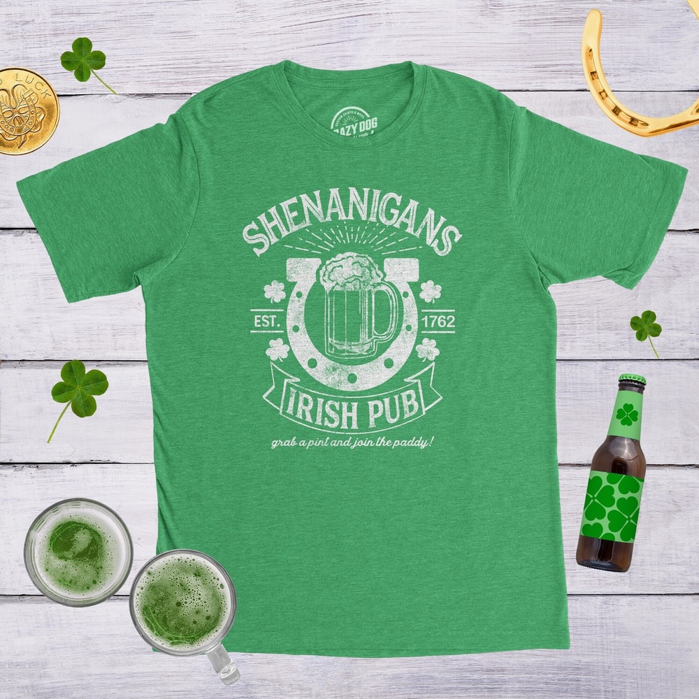 Shenanigans Irish Pub T Shirt, Saint Patricks Day Shirt, Lucky Green Horseshoe Shirt, Shamrock Shirt Mens, Clover Shirt, Funny Shirts Mens.jpg