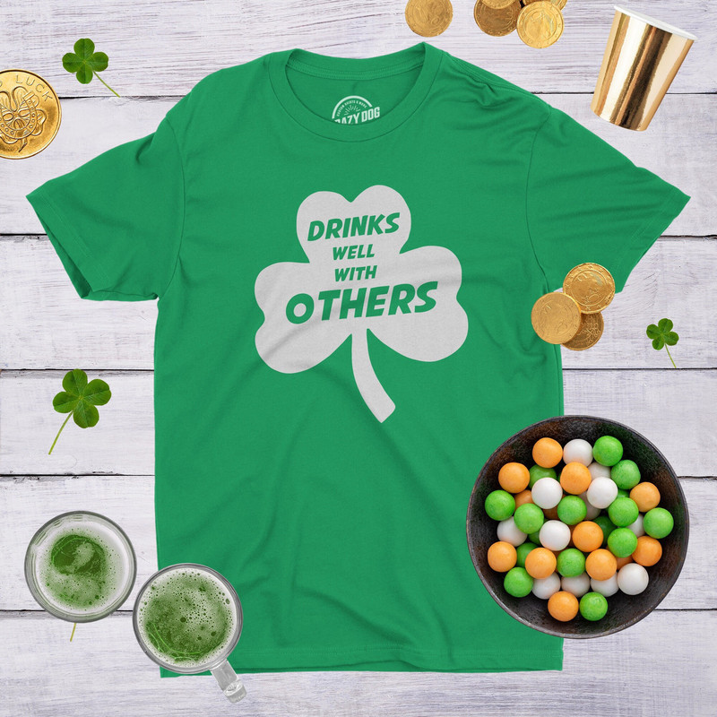 St Patricks Day Shirt Man, Drinks Well With Others Shirt, Shamrock Shirt Men, Green Irish Party Shirt, Four Leaf Clover Shirt.jpg