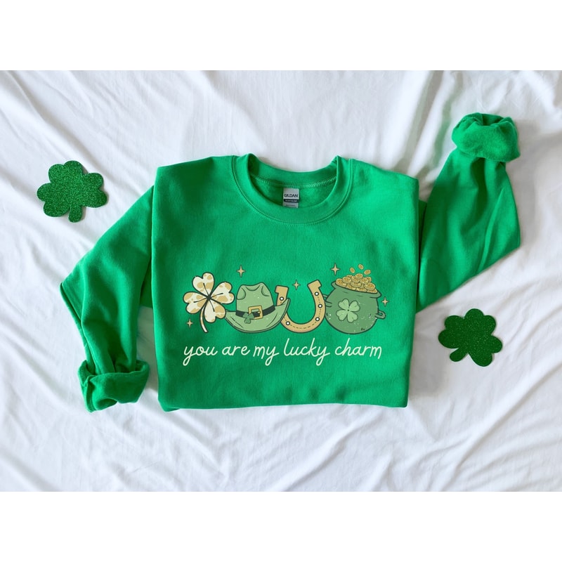 Cute St Patrick's Day Sweatshirt Women, Western Leprechaun Sweater for Saint Patricks Day 2023, Lucky Charm Jumper, Cute Gift for Girlfriend.jpg