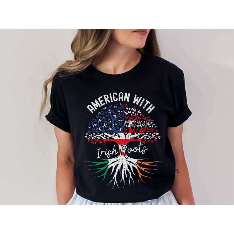 Funny St Patrick's Day Shirts, American with Irish Roots Shirt, Genderneutral Ireland Tee, Nature Themed St Pattys Day Irish Flag shirt.jpg