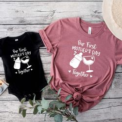 baby onesie shirt, our first mothers day together shirts, gift for mom, first mothers day gift, mothers day tee, matchin