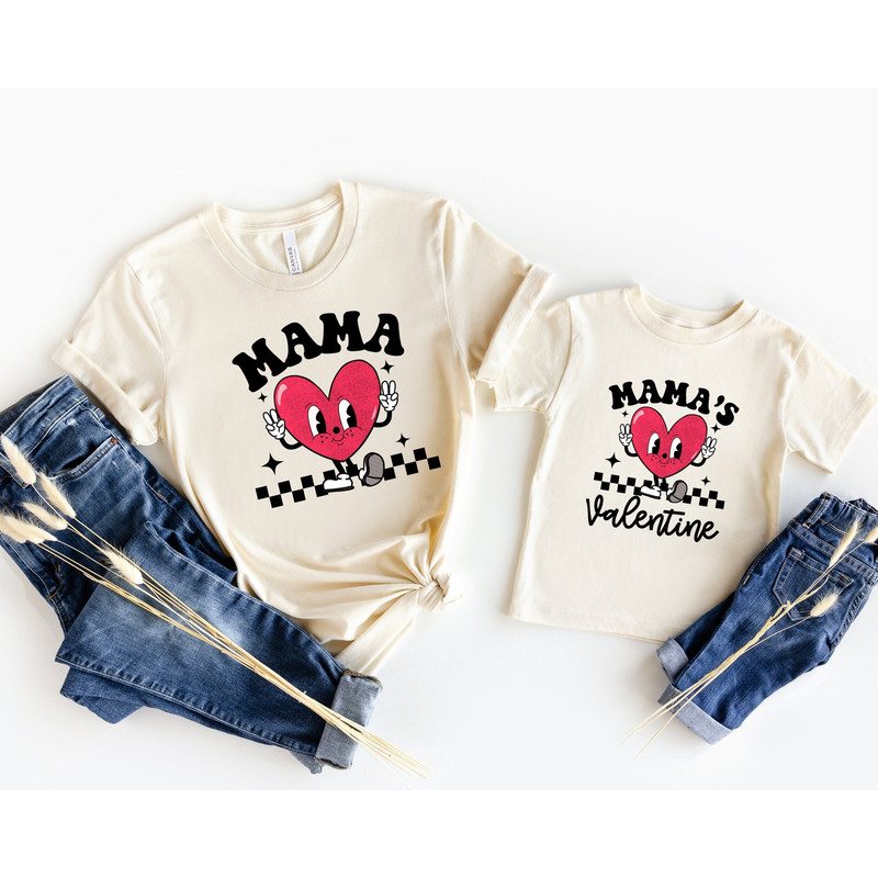 Mama's Valentine Shirt, Groovy Mother and Daughter Valentines Tee, Mommy and Me Valentines Shirts, Retro Matching Mom and Son Heart Shirts.jpg