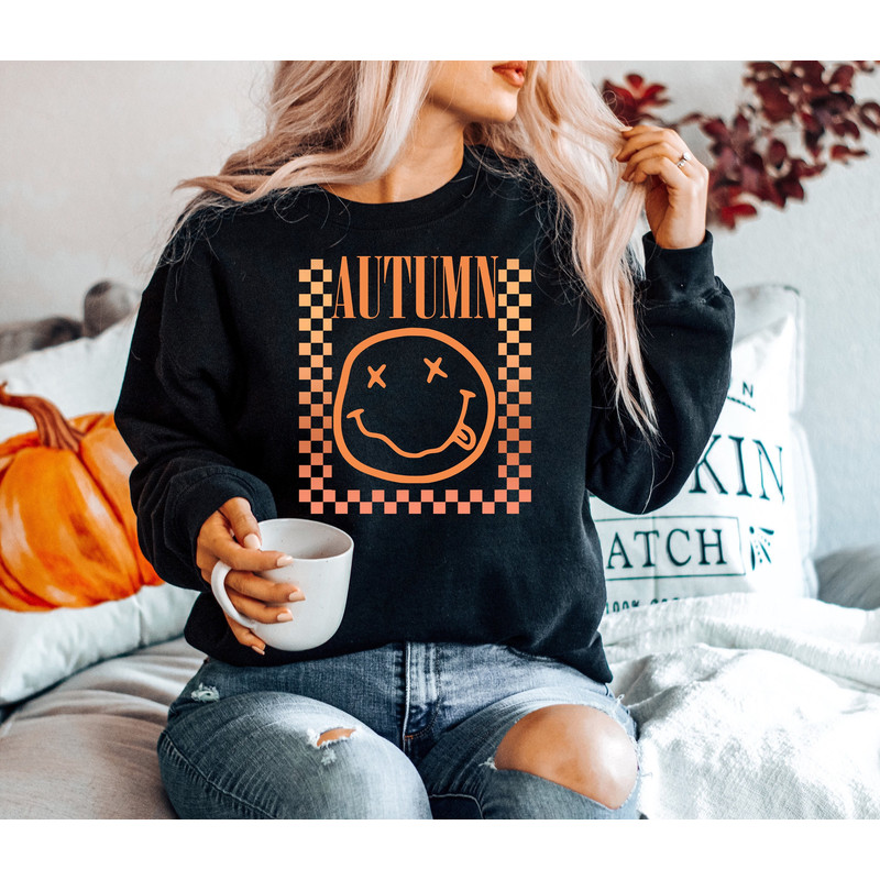 Autumn Sweatshirt Pumpkin smile sweatshirt, Fall Vibes sweatshirt, Retro Halloween crewneck, Retro Fall sweatshirt, Autumn Vibes sweater.jpg