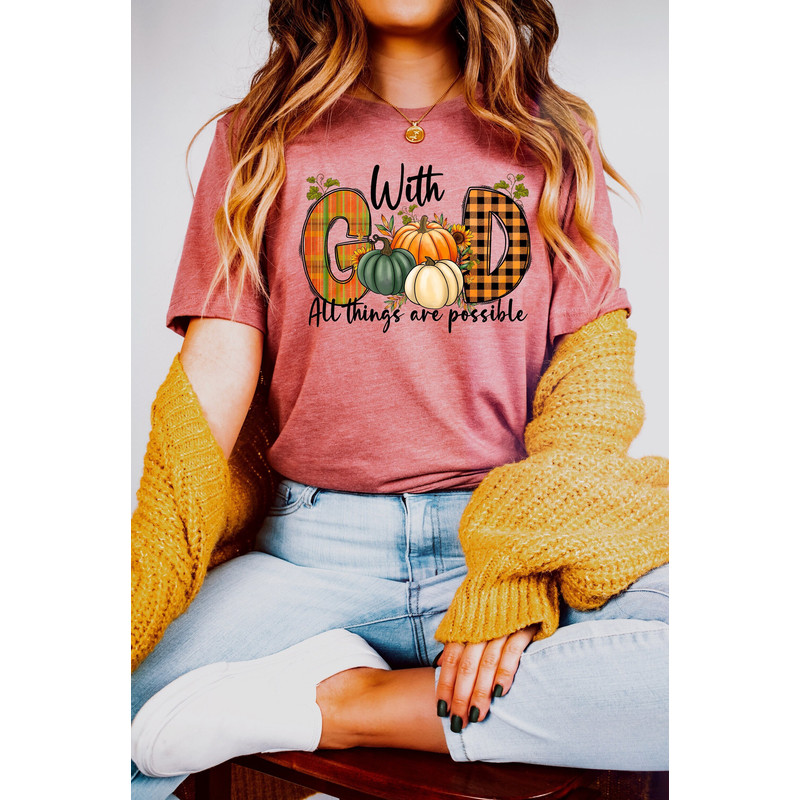 Retro Christian Shirt For Women, Flower Religious Graphic Tees, Vintage Faith Shirt, Bible Verse All Things Are Possible With God Shirt.jpg