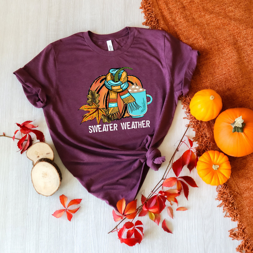 Sweater Weather Shirt, Fall Shirt Thanksgiving Shirt, Fall girl Shirt, Autumn Shirt,Pumpkin Shirt, Thanksgiving Food Shirt,Women fall Shirts.jpg
