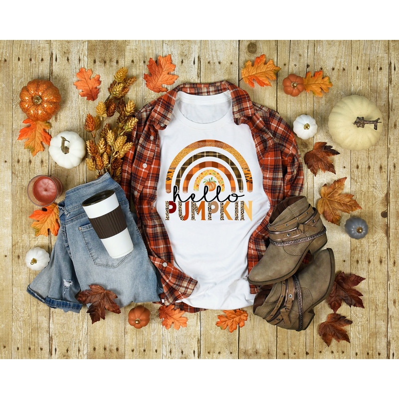 Hello Pumpkin Shirt, Hello Pumpkin Rainbow Shirt, Thanksgiving Vacation Shirt, Family Thanksgiving Shirt, Thanksgiving Dinner Shirt.jpg