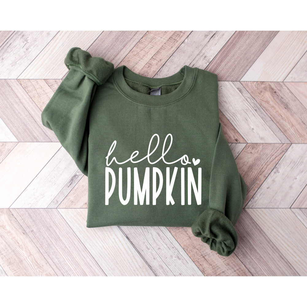 Hello Pumpkin Sweatshirt, Fall Shirts for Women, Pumpkin Crewneck, Cute Fall Tshirt, Fall Apparel, Pumpkin Season Shirt, Cute Fall Shirt.jpg