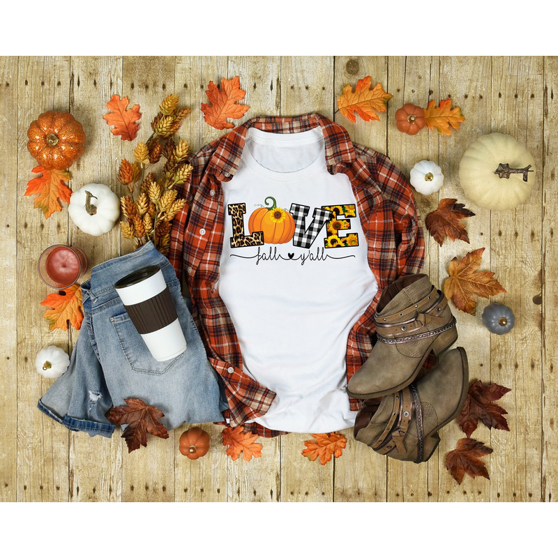 Love Fall Y'All Shirt, Buffalo Plaid Shirt, Happy Fall Y'All, Thanksgiving Pumpkin Shirt, Happy Thanksgiving Shirt, Thanksgiving Gift.jpg