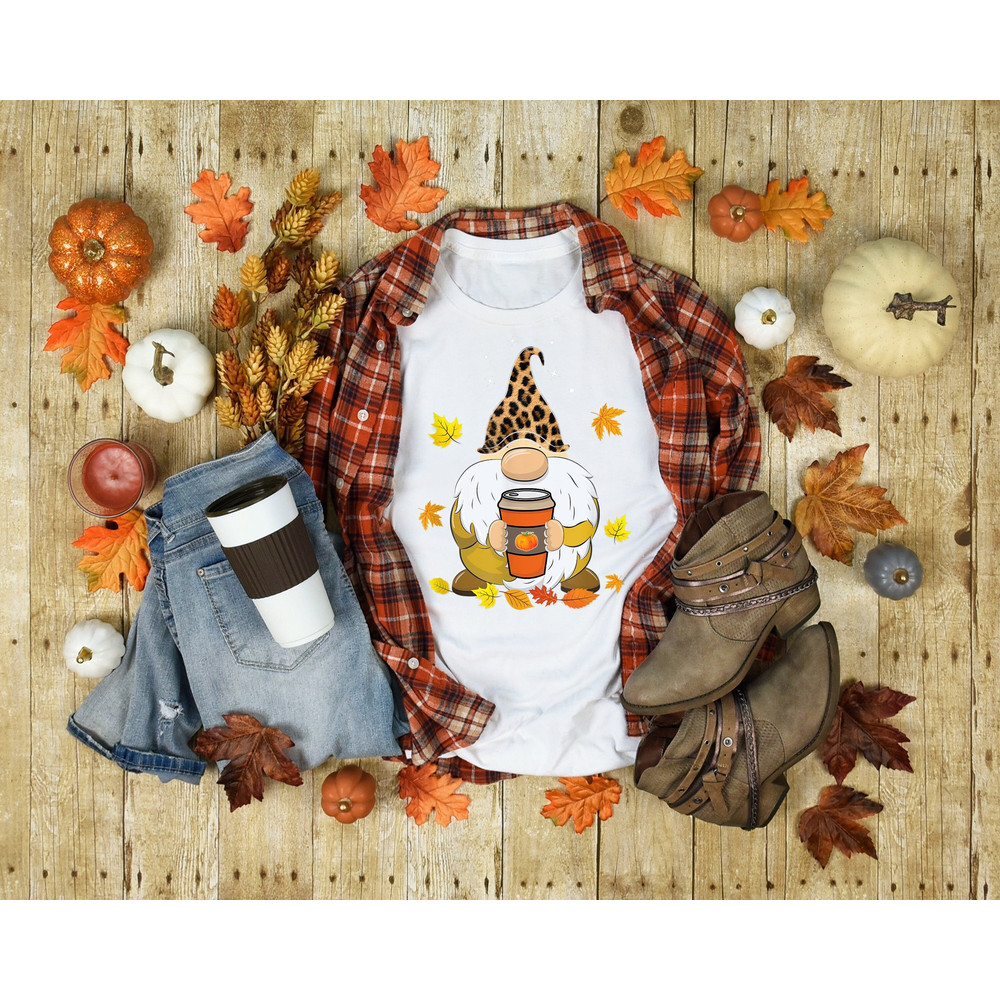 Thanksgiving Gnomes Shirt, Gnome Shirt, Cute Gnome Shirt, Coffee Lover Shirt, Leopard Shirt, Happy Thanksgiving Shirt, Thanksgiving Gift.jpg