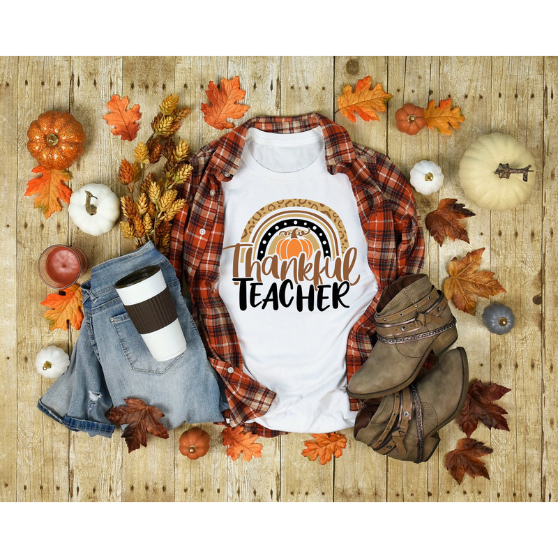 Thanksgiving Teacher Shirt, Thankful Rainbow Pumpkin Shirt, Thanksgiving Vacation Shirt, Family Thanksgiving Shirt,Thanksgiving Dinner Shirt.jpg