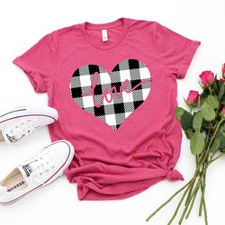 love black and white plaid heart shirt, valentines day shirt, love heart tee, valentines day shirts for women, heart tee