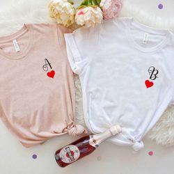 custom initial letter shirt, personalized valentines shirt, pocket size love shirt, minimalist name printing shirt,valen