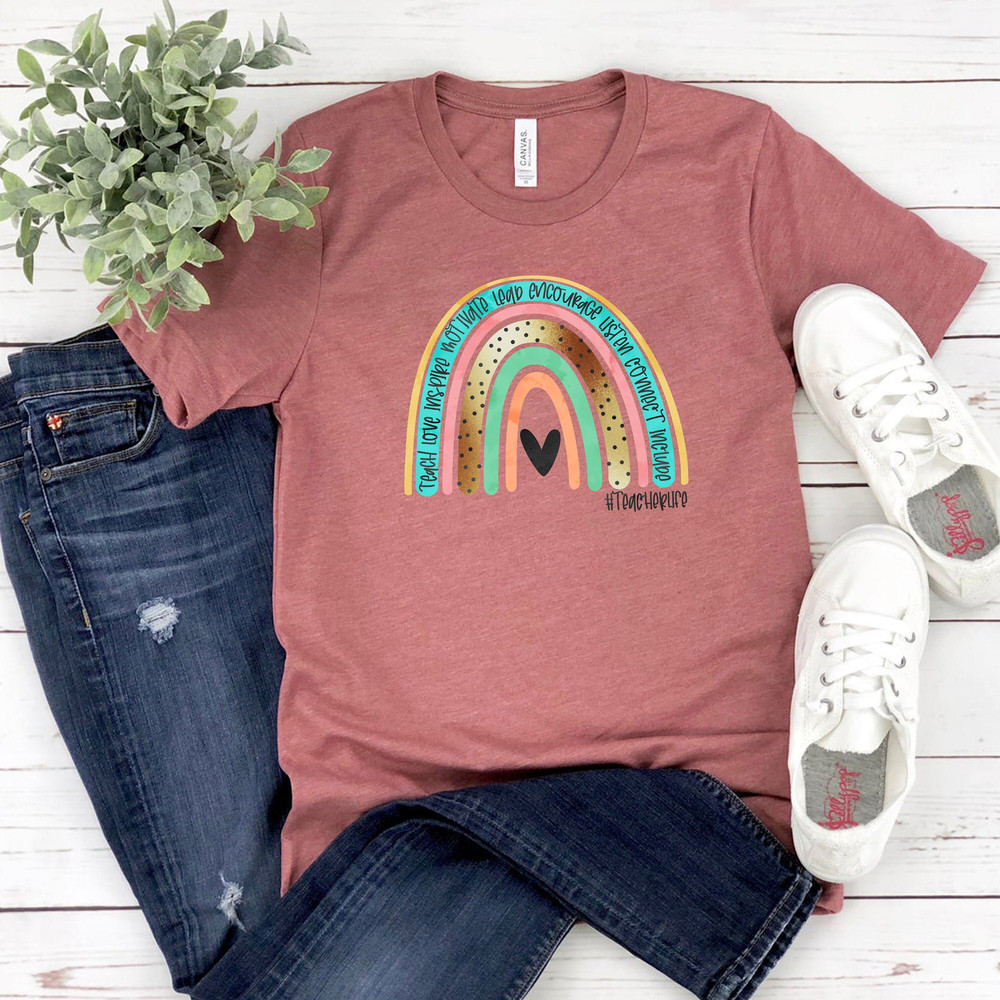 Rainbow Teach Love Inspire, Valentines Day Shirt, Gift for her, Valentine's Day Gift, Valentine Gift,Teacher Life Shirt,Teacher Gift.jpg
