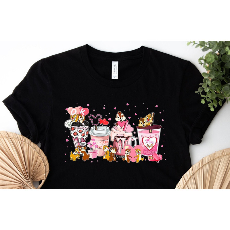 Disney Chip And Dale Happy Valentine's Day Shirt, Chip And Dale Coffee T-Shirt, Double Trouble Pink Drink Day Shirt.jpg