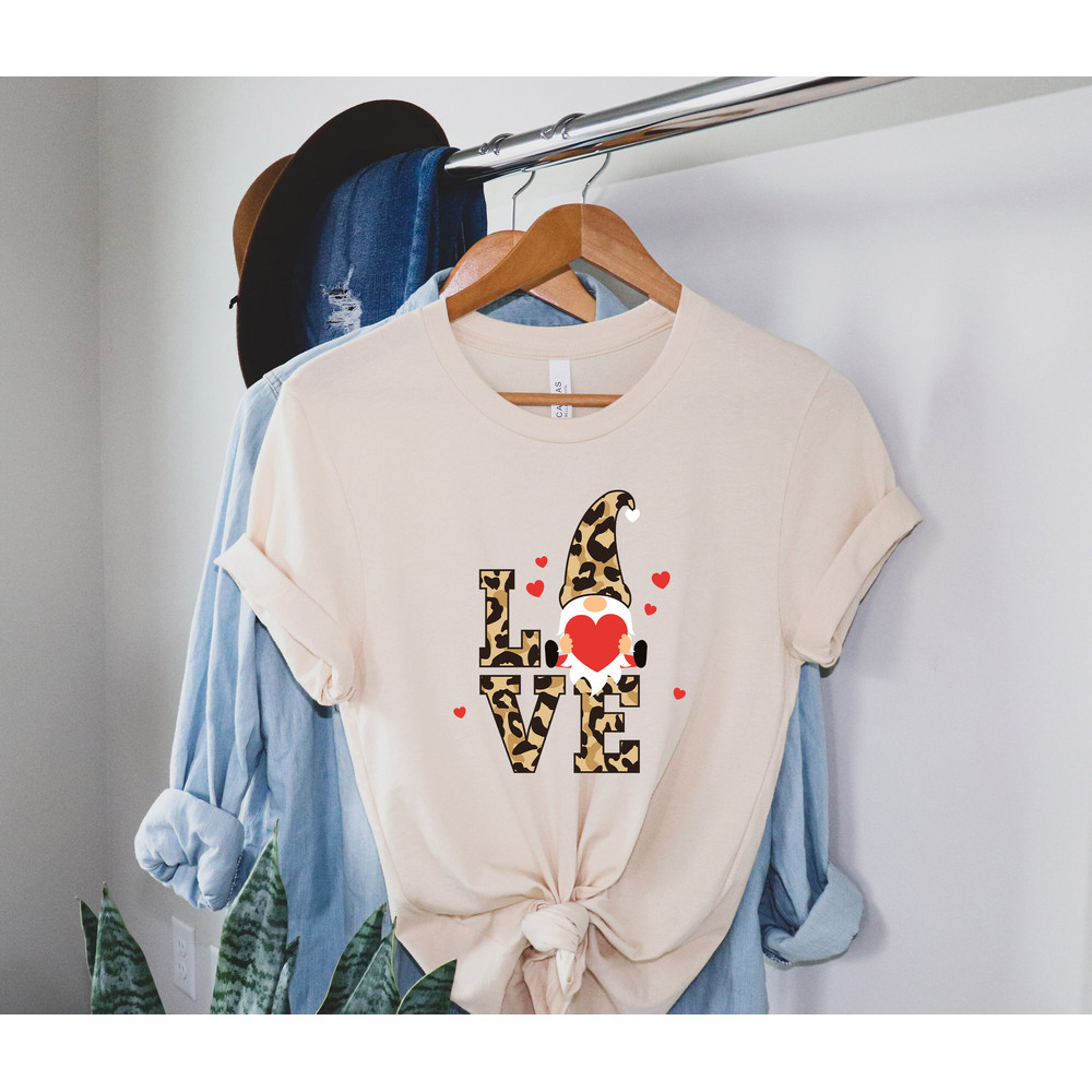 Love Cute Gnome Cheetah Shirt, Valentines Day Shirt, Cute Gift for her, Valentine's Day Gift, Valentine Gift, Leopard Gnomes Shirt.jpg