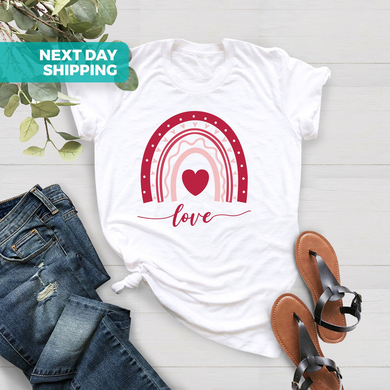 Rainbow Love Shirt For Women, Valentines Day Gift, Girls Valentines Day T-shirt, Mom Valentines Shirt, Heart Shirt, Cute Valentine's Day Tee.jpg