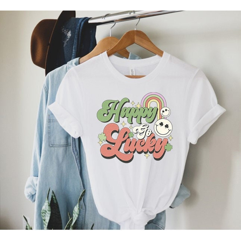 Happy Go Lucky Shirts, Lucky Irish Shirts, Smiley Face Shirt,Irish Gift Shirts, Shamrock Shirts, Saint Patrick's Day Shirts, St Paddy's Tee.jpg