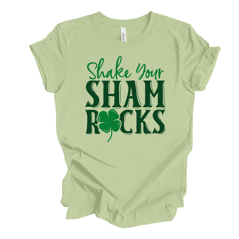 St Patrick's Day Tee, Cute Shake Your ShamRocks, Sham Rocks Design on premium unisex tee, 3 color choices, 2X, 3X, 4X, plus sizes available.jpg