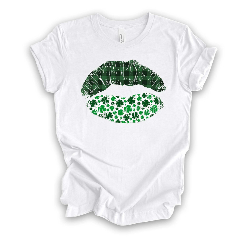 St Patrick's Day Tee, Cute St Patrick Lips, Green Plaid Lips Design on premium unisex tee, 4 color choices, 3x st patrick, 4x st patrick.jpg