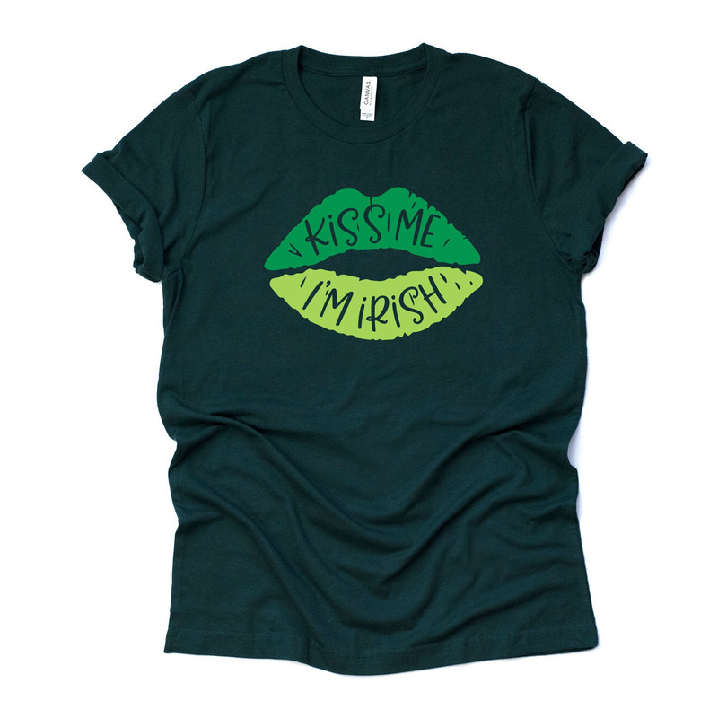 St Patricks Day, Cute Irish Green Lips, Kiss Me I'm Irish Lips Design, premium unisex tee, 2 color choices, 2X, 3X, 4X, plus sizes available.jpg