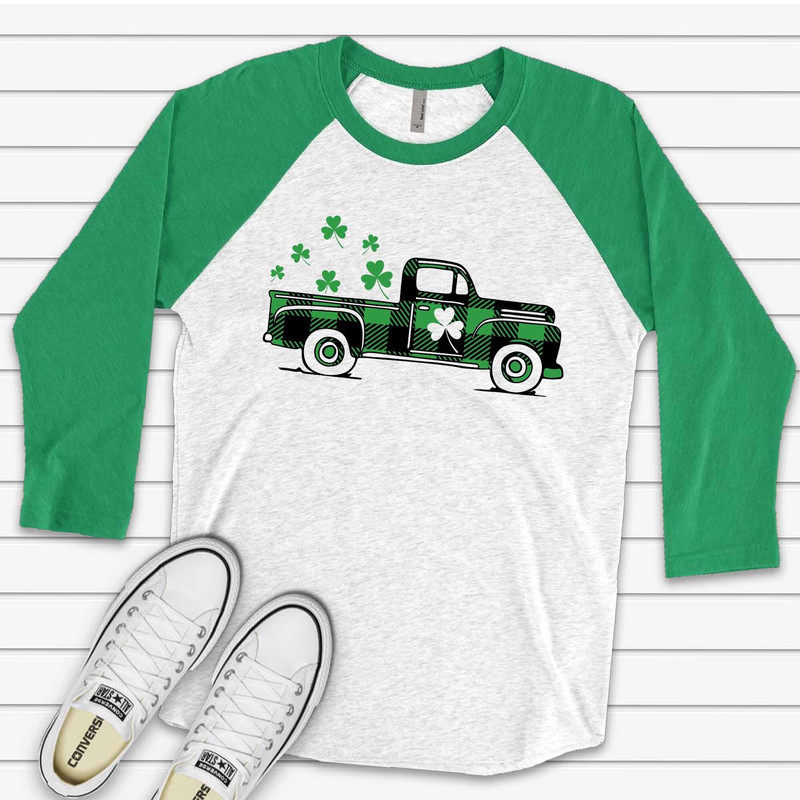 St. Patrick's Day Raglan, St. Patrick's Day Old Green and Black Plaid Design on premium Raglan 34 sleeve shirt, plus size, 2X, 3X.jpg