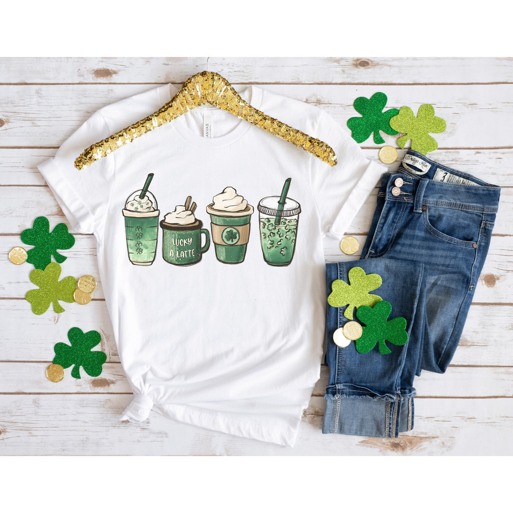 Coffee St Patricks Day shirt, Womens Cute St Patty's Day Shirt, Lucky latte Green Shirt, Irish Shamrock clover shirt, women St Patricks tee.jpg