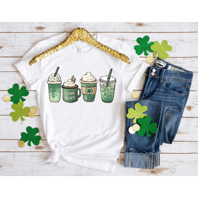 Coffee St Patricks Day shirt, Womens Cute St Patty's Day Shirt, Lucky latte Green Shirt, Irish Shamrock clover shirt, women St Patricks tee.jpg
