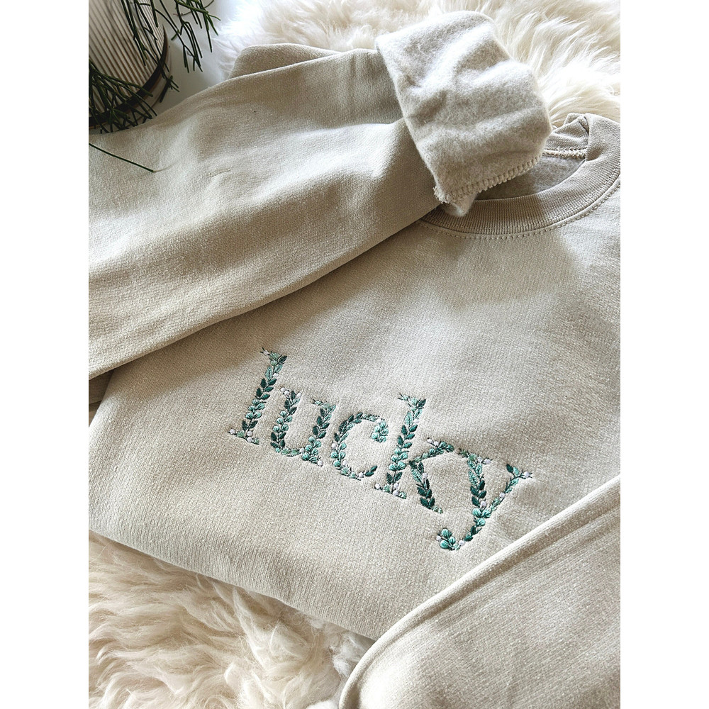 Embroidered Floral Lucky St. Patrick's Day Sweatshirt, Embroidered Saint Patrick's Day Crewneck Sweatshirt, Embroidered Lucky Sweater.jpg