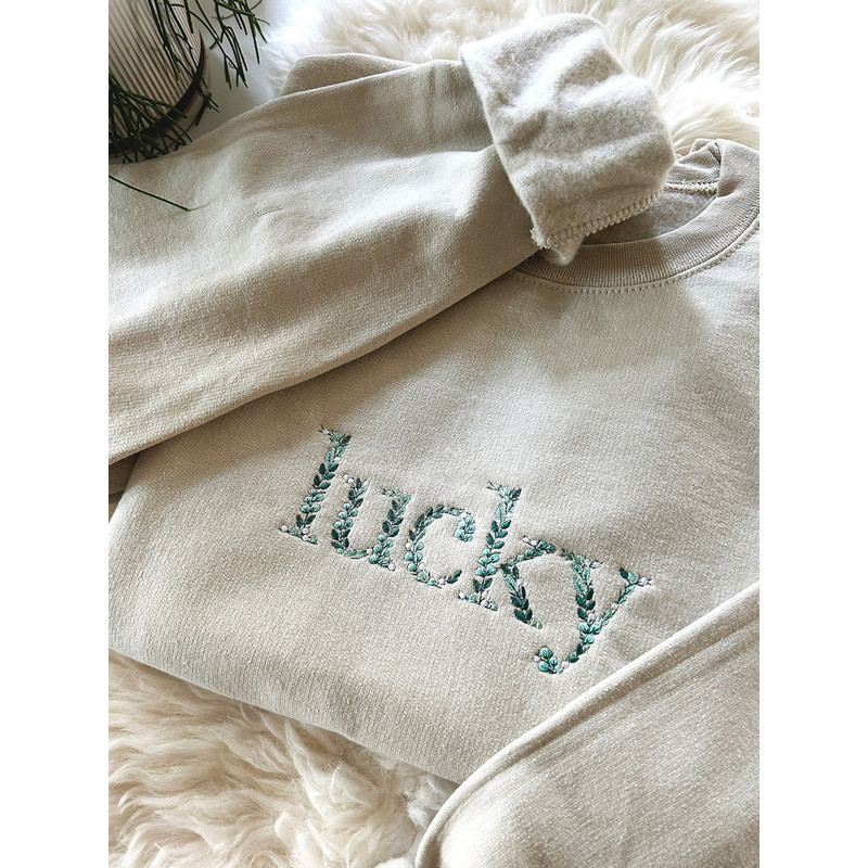 Embroidered Floral Lucky St. Patrick's Day Sweatshirt, Embroidered Saint Patrick's Day Crewneck Sweatshirt, Embroidered Lucky Sweater.jpg