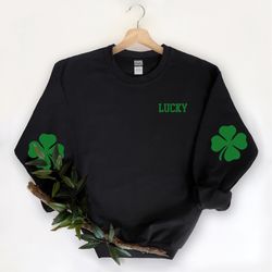 four leaf shamrock elbow patches sweatshirt  lucky clover sweatshirt  st patricks sweatshirt  st pattys sweatshirt  1195