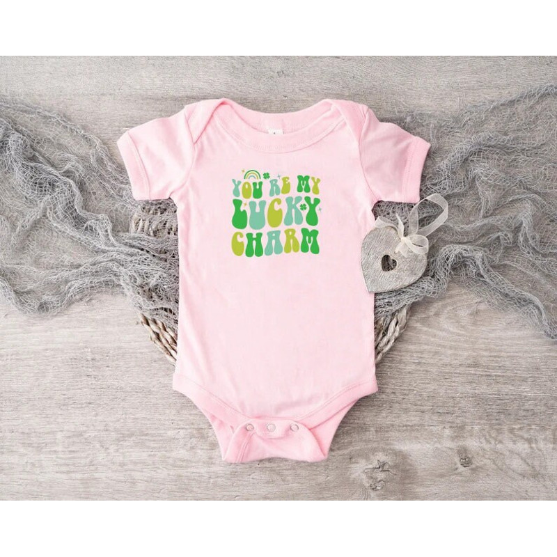 St Patrick's Day First Birthday Bodysuit,Retro You Are My Lucky Charm Baby Outfit,Lucky Shamrock Bodysuit,Four Clover Leaf Toddler Clothing.jpg