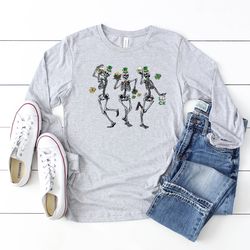 st patricks day long sleeve shirt st pattys skeleton shirt happy st pattys dancing skeleton t-shirt lucky irish shirt