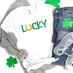 st patrick day shirt, lucky horseshoe, st patricks day shirt women, irish gift for her, lucky shamrock shirt, shamrock s