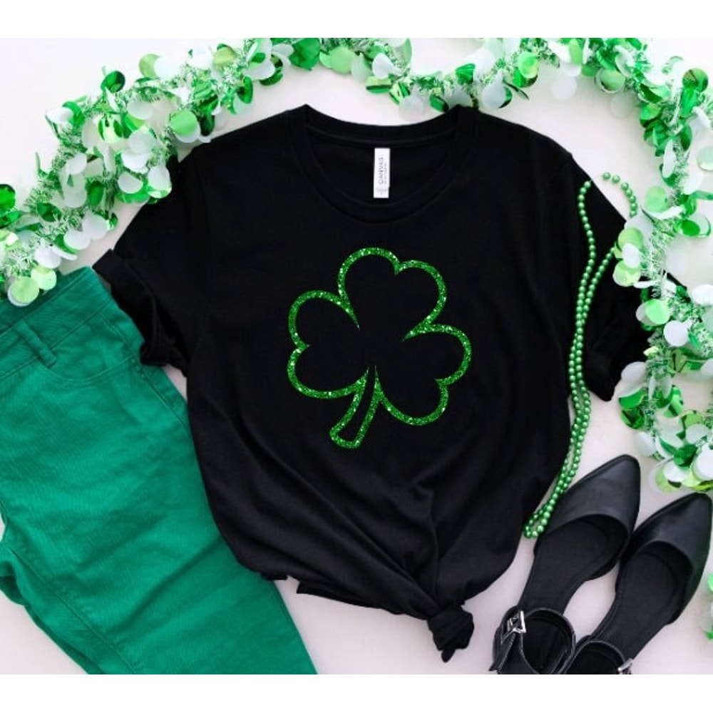 St. Patrick's Day Shirt, Shamrock Shirt, Glitter Shamrock Shirt,Shamrock Tee, Glittery St. Patricks Day Tee, glitter shamrock,adult and kids.jpg