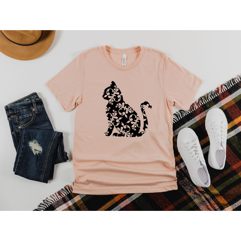 Floral Cat Shirt, Cat Shirt, Cat Silhouette Shirt, Nature Lover, Cat Silhouette, Cat Mom Shirt, Mothers Day Gift for Cat Mom, Cat Lover Gift.jpg