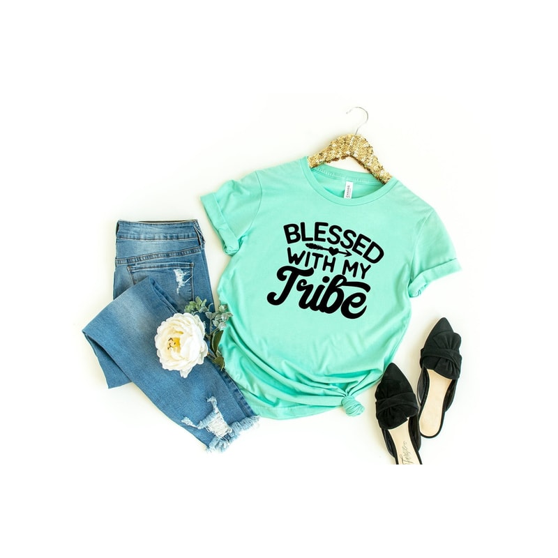 Blessed With My Tribe, Blessed Mama Shirt, Blessed Tshirt, Mom To Be Shirt, Mom Gift, Mom Shirt With Sayings, Mama Shirt, Mom Life Shirt.jpg