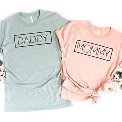 mommy and daddy shirts, mommy and daddy tees, mom dad shirts, pregnancy announcement tees, matching shirts, baby reveal