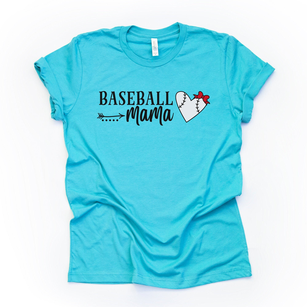 Baseball Mama, Super Cute Baseball Mama with Baseball Heart and Bow Design on premium Bella + Canvas unisex shirt, plus sizes, baseball.jpg