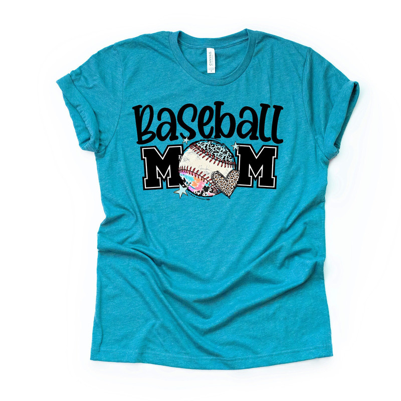 Baseball Mom Tee, Fun Baseball Mom, Baseball with Leopard Design, premium unisex shirt, 4 color choices, 3x Easter, 4x Easter, plus sizes.jpg