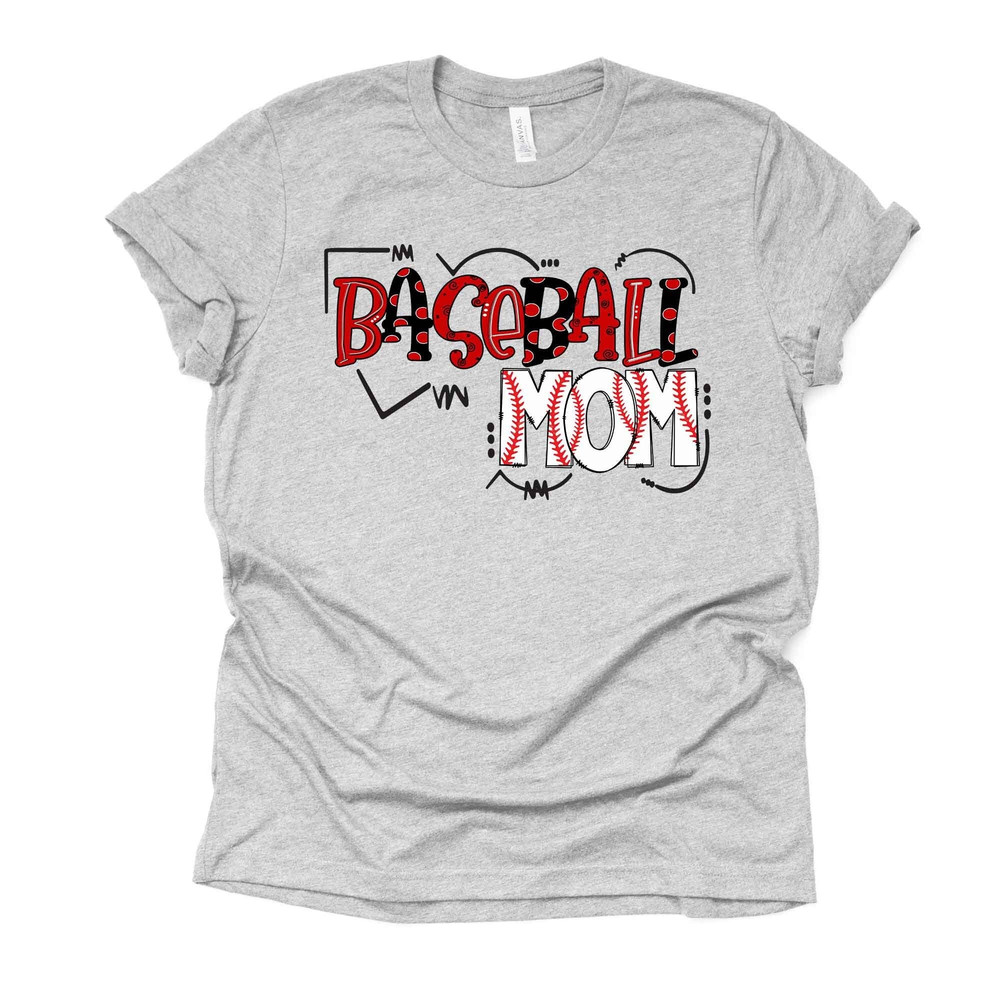 Baseball Mom, Super Cute Baseball Mom with Play Lines and Baseball Print Design on premium Bella + Canvas unisex shirt, plus sizes, baseball.jpg