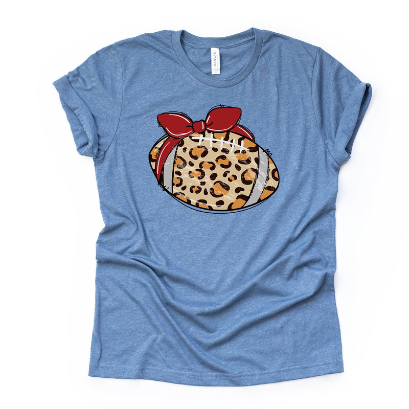 Football Mom, Super Cute Football with Bow and Leopard Print Design on premium Bella + Canvas unisex shirt, plus sizes, baseball.jpg