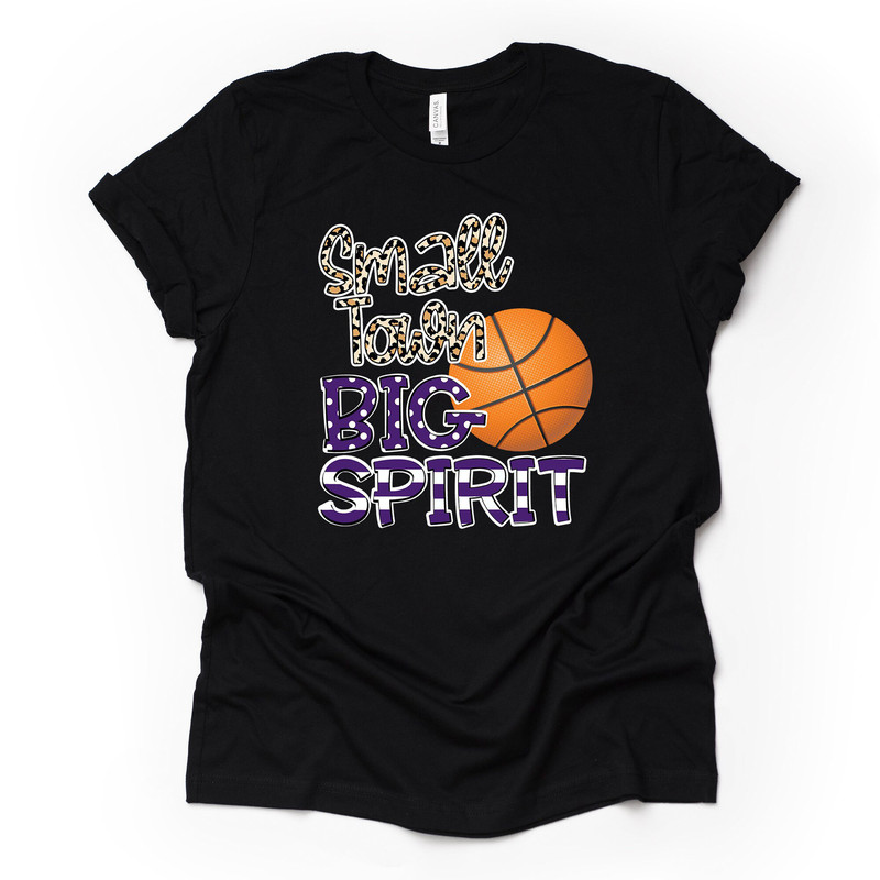 High School Basketball, Small Town Big Spirit Purple Basketball Design, premium unisex shirt, 2 color choices, plus sizes available.jpg