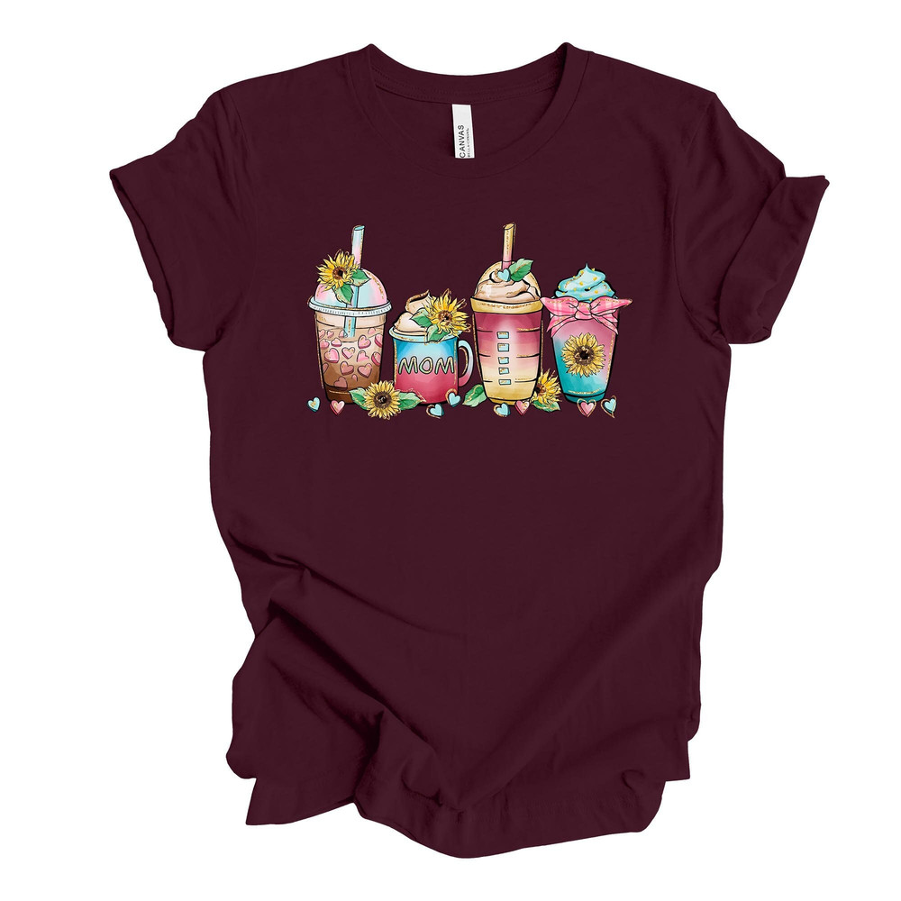 Mom Coffee Drinks Tee, Cute Mom Coffee Drinks Sunflowers, Mom Loves Coffee Design, premium unisex shirt, 3x mom, 4x mom, gift for mom.jpg