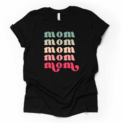 mom tee, retro style repeating mom, mom word art, mom design on premium unisex shirt, 3 color choices, 2x mama, 3x mama,