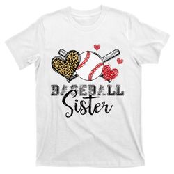 baseball sister leopard heart funny mothers day t-shirt