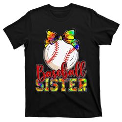 baseball sister leopard tie dye funny mothers day t-shirt
